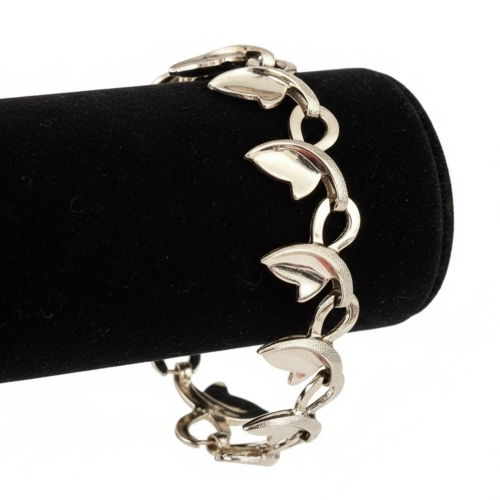 Vintage Sperry Silver-Tone Leaf Link Bracelet Signed 8‎ Inch